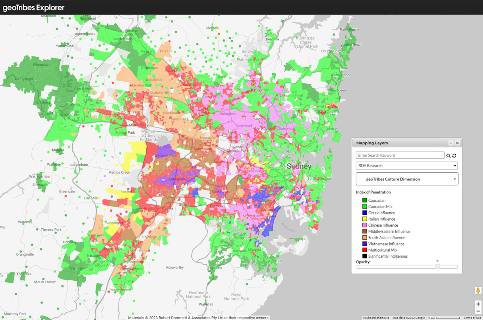 map of cultural diversity across Sydney by geoSmart segment